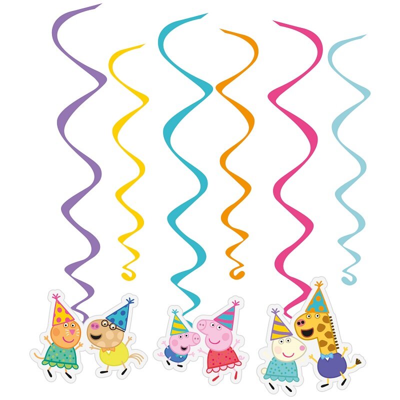 Peppa Pig Birthday - Hängande Swirl Dekorationer 6-pack